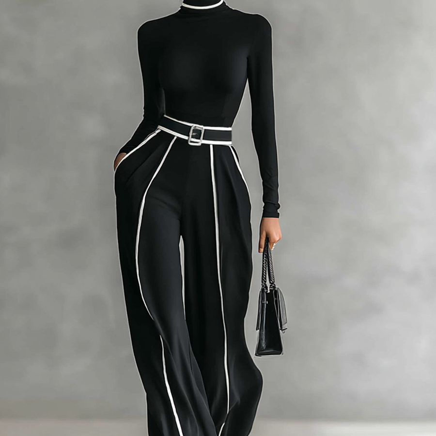 Camille™ – Élégance à col montant et pantalon large