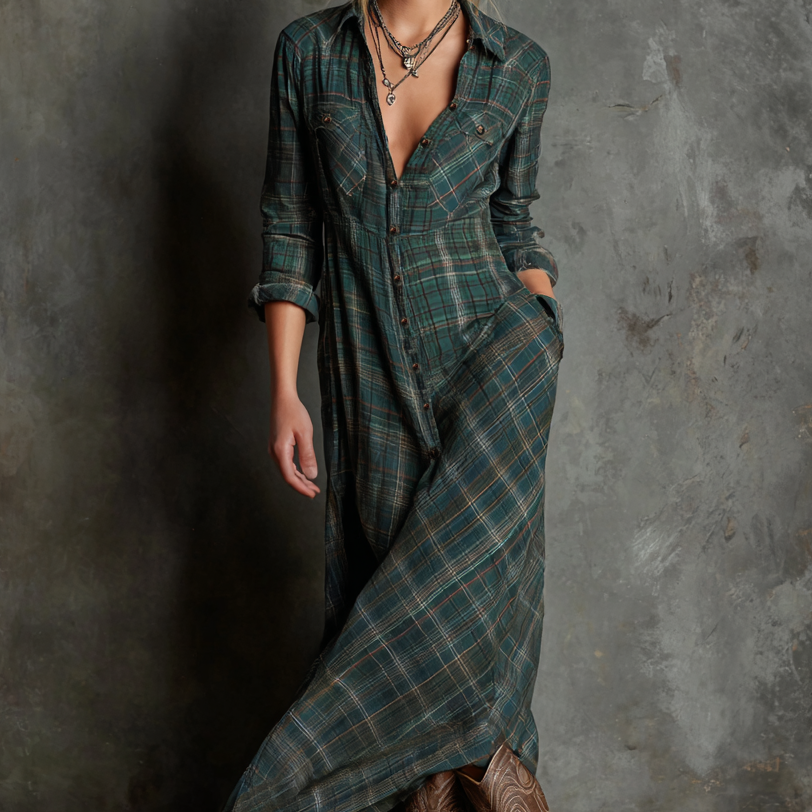 ÉLISE™ – ROBE LONGUE À RAYURES AVEC COL