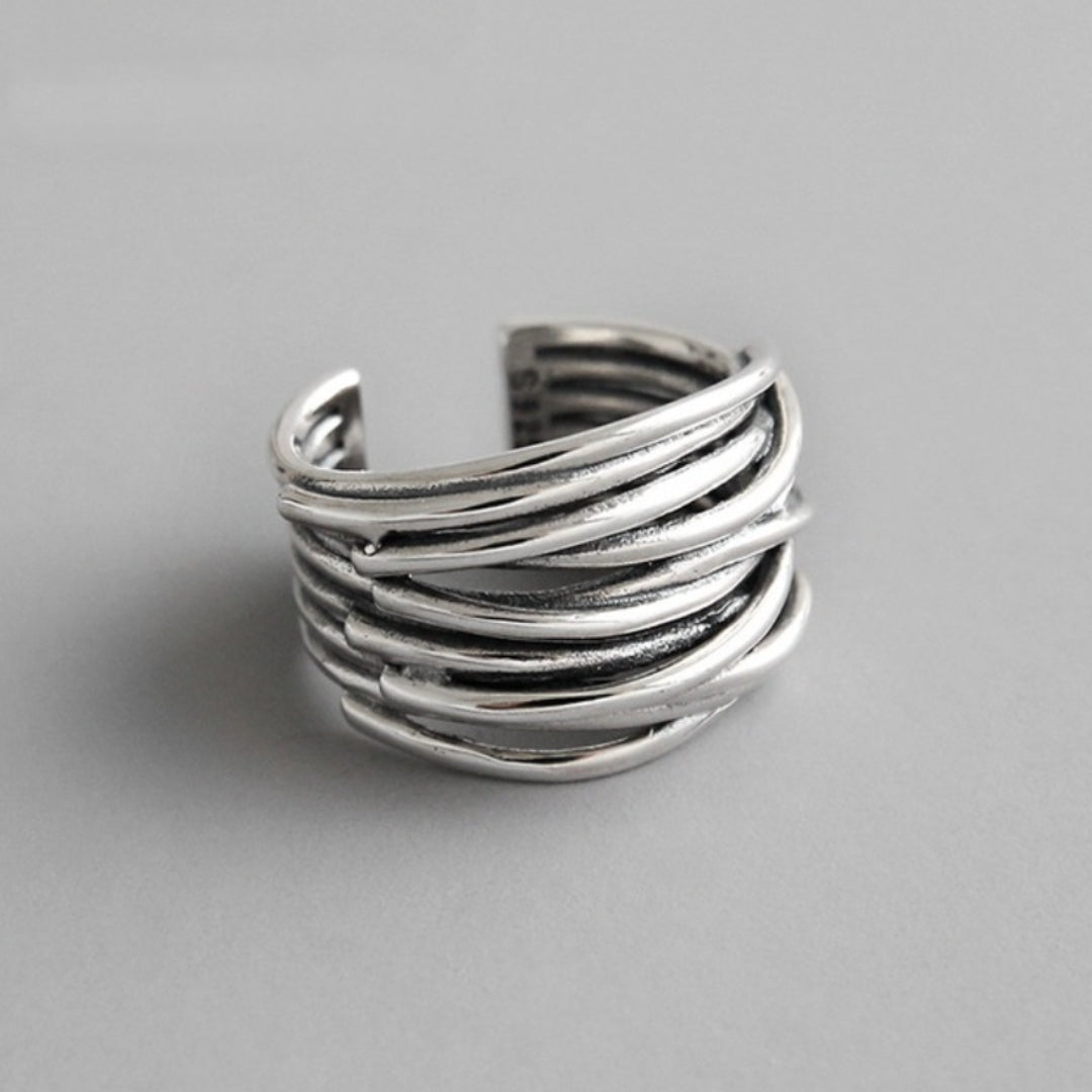 Bague Ajustable en Argent à Plusieurs Couches