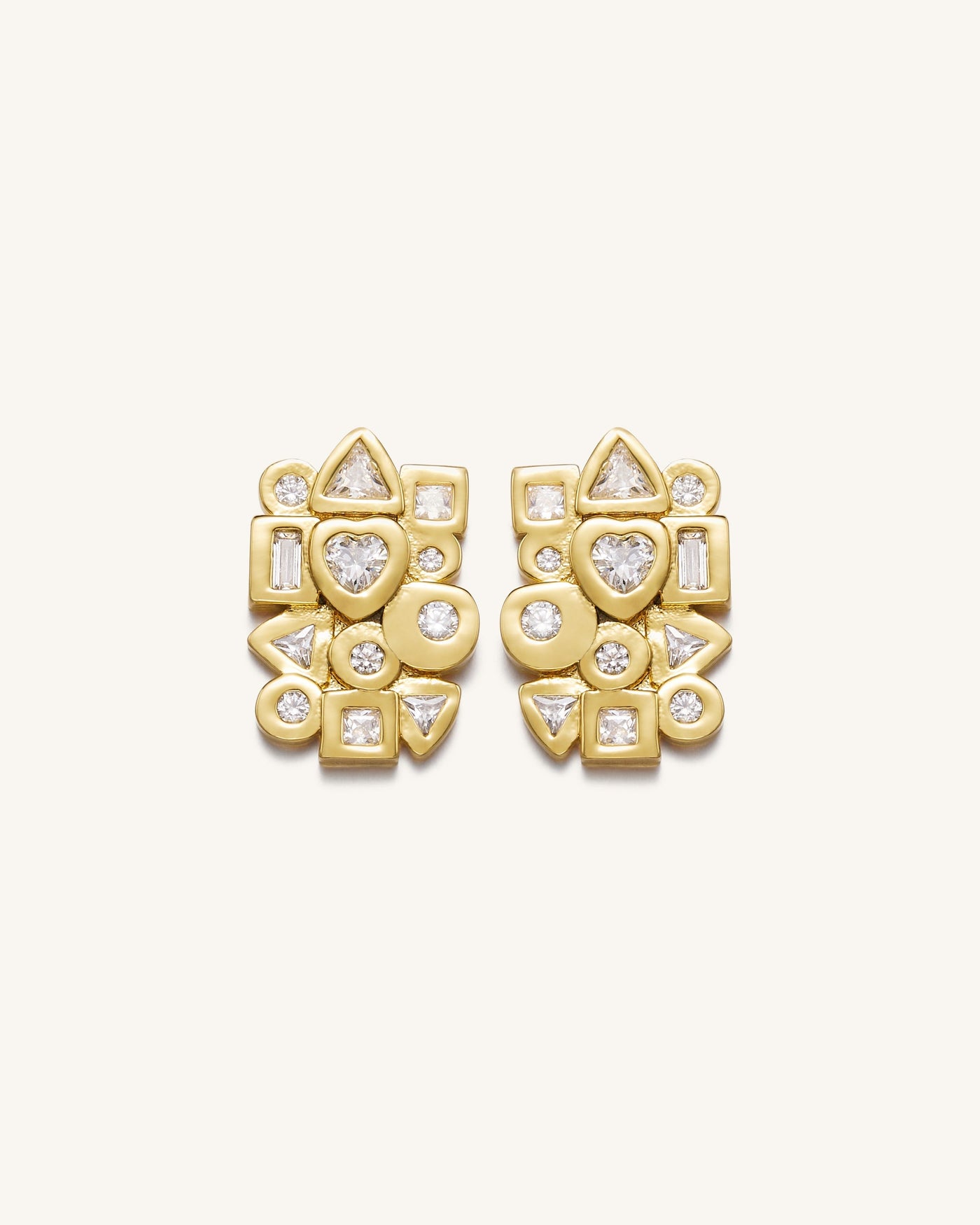 Boucles D'oreilles Combinaison Géométrique - Plaqué Or 18ct & Zircon Blanc