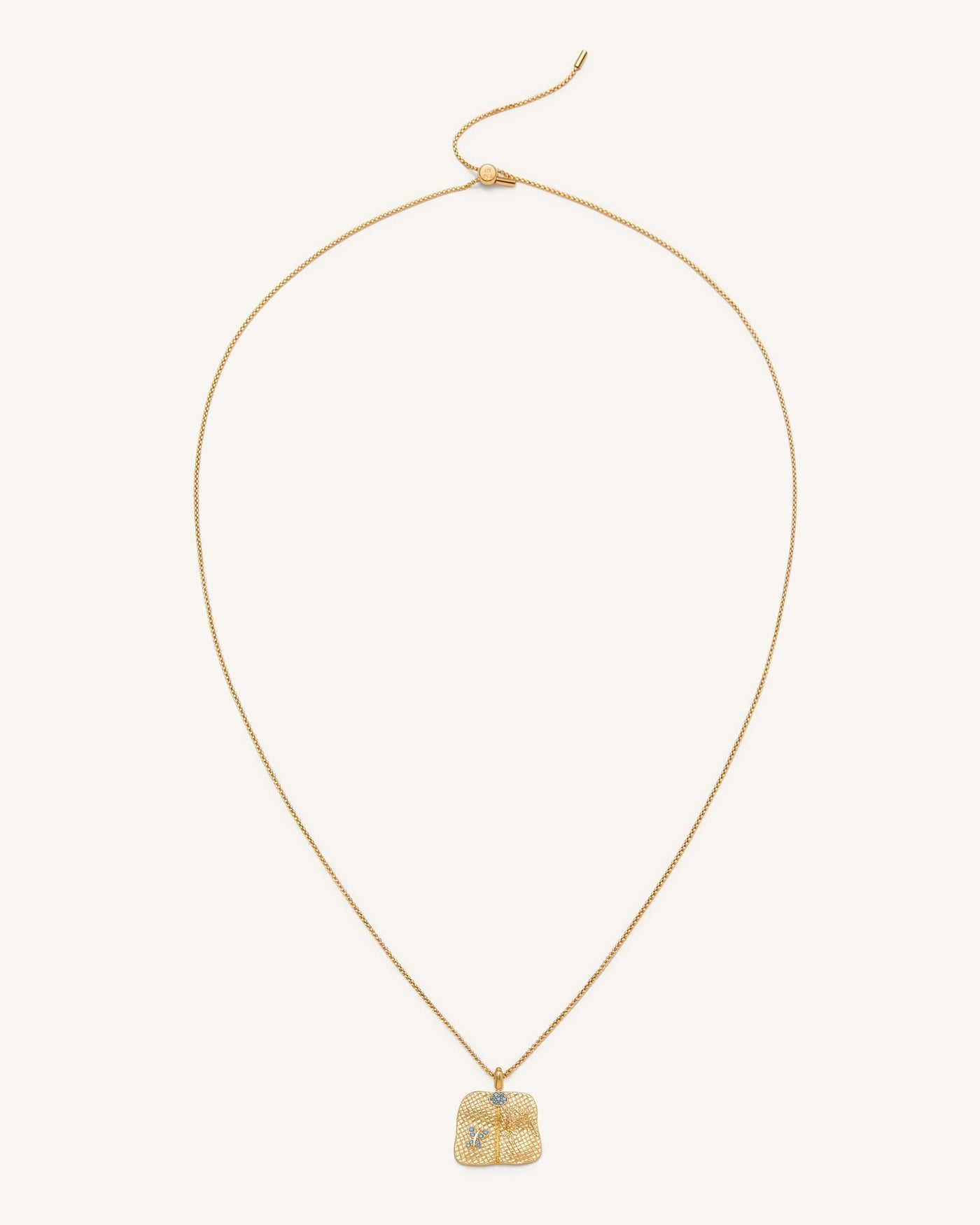 Collier à Pendentif Éventail Plantain - Plaqué Or 18ct & Zircon bleu marine & Nano vert