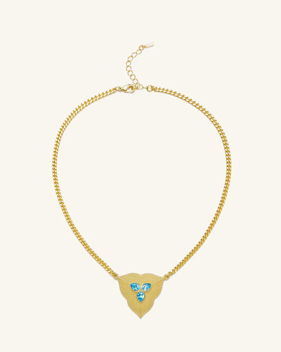 Collier pendentif feuille - Plaqué Or 18ct & Aigue-marine Zircon