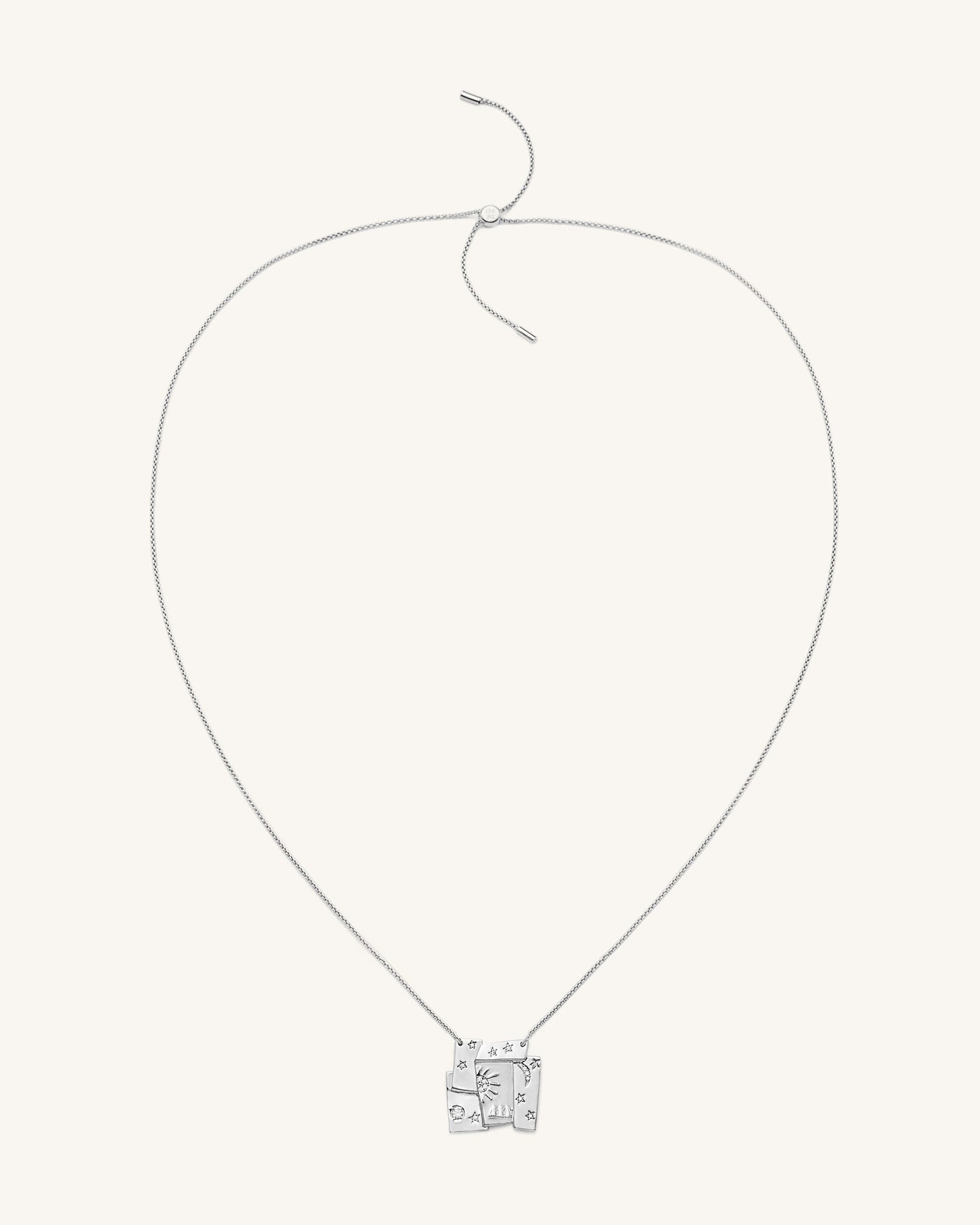 Collier Combiné Cosmos - Plaqué Or Blanc 18ct & Zircon multicolore