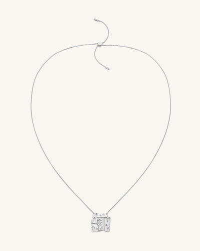 Collier Combiné Cosmos - Plaqué Or Blanc 18ct & Zircon multicolore