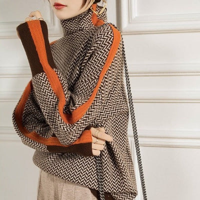 Eleanor | Pull à col roulé en chevrons de luxe