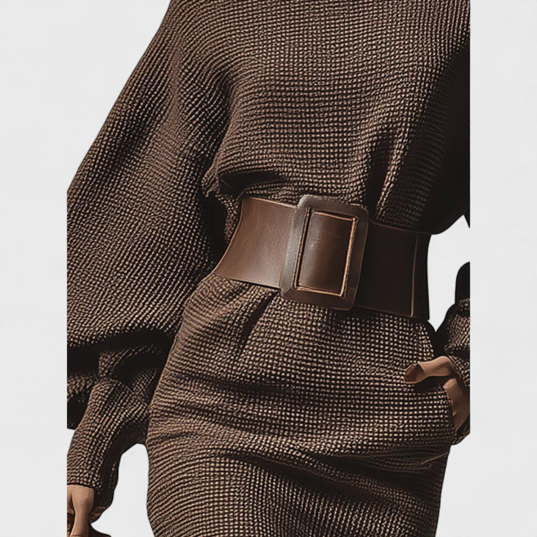 Cléa™ - Robe Courte en Maille Élégante avec Ceinture Structurée